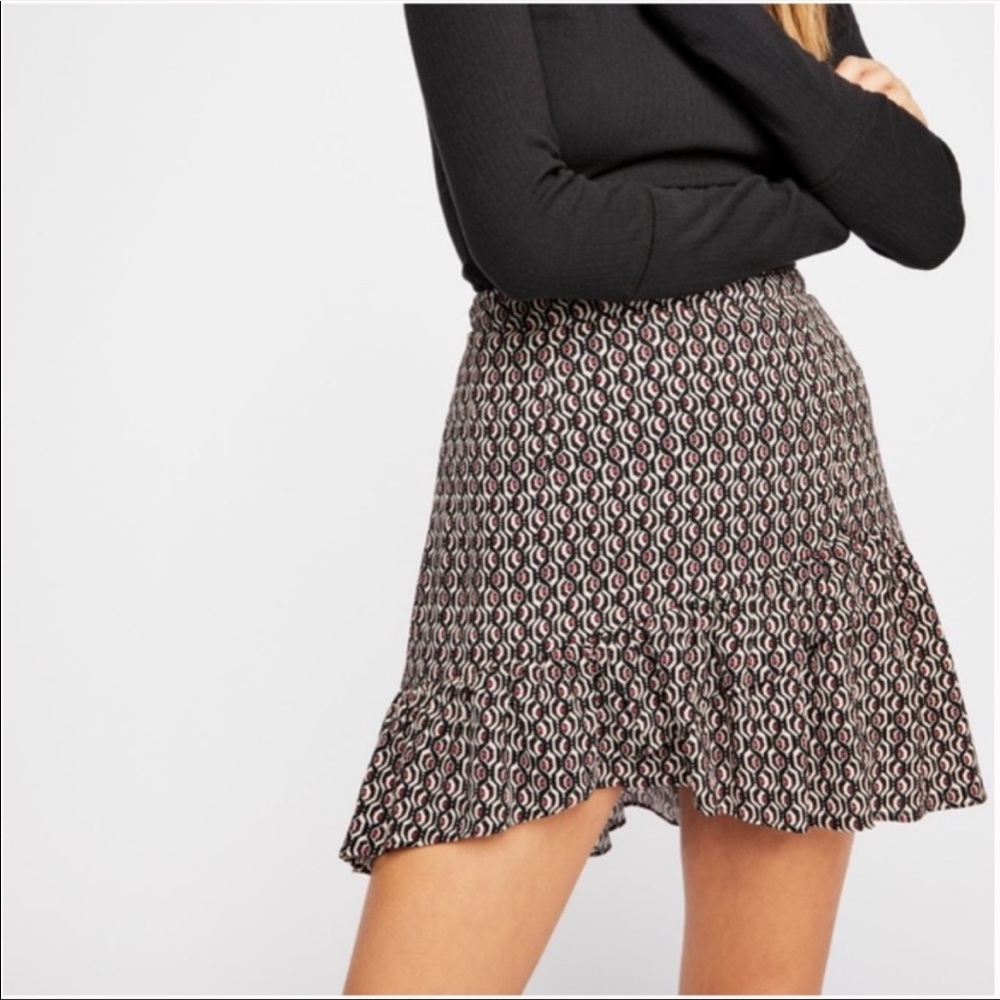 Free People | Nadia Wrap Ruffled Geometric Print Mini Skirt